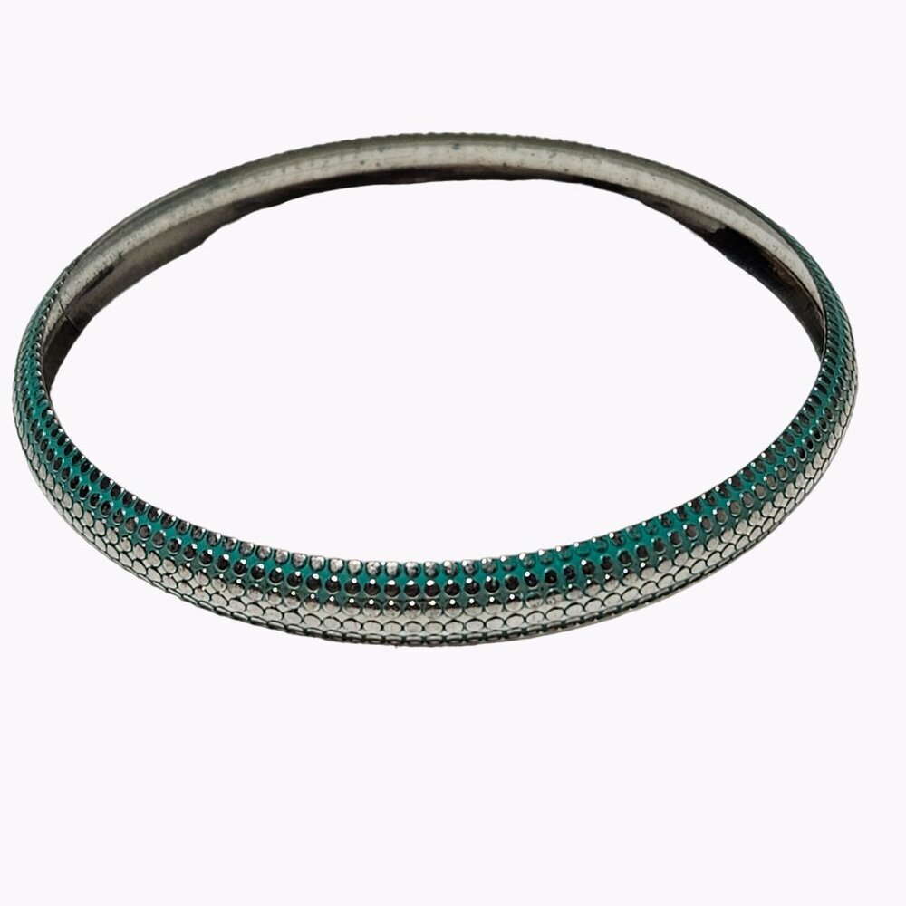 Turquoise Textured Bangle Bracelet Silver Tone Plated Boho Fashion Jewelry Women